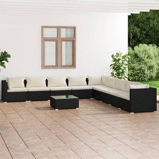 10-tlg. Garten-Lounge-Set mit Kissen Poly Rattan Schwarz 104431