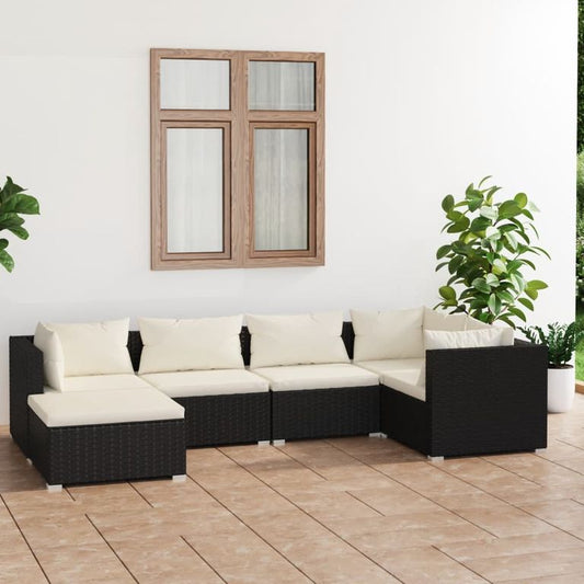 6-tlg. Garten-Lounge-Set mit Kissen Poly Rattan Schwarz 95881