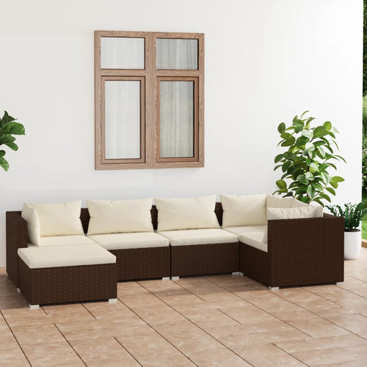 6-tlg. Garten-Lounge-Set mit Kissen Poly Rattan Braun 100027