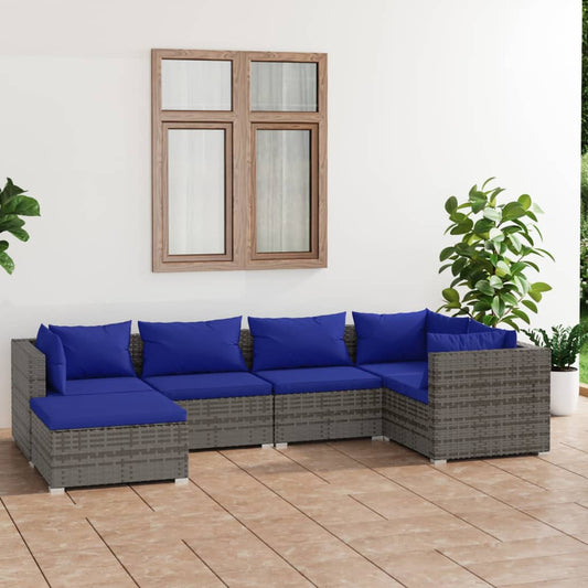 6-tlg. Garten-Lounge-Set mit Kissen Poly Rattan Grau 98334