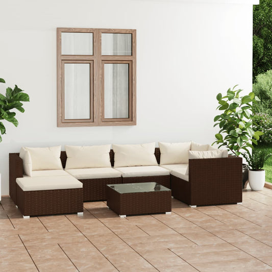 7-tlg. Garten-Lounge-Set mit Kissen Poly Rattan Braun 99835