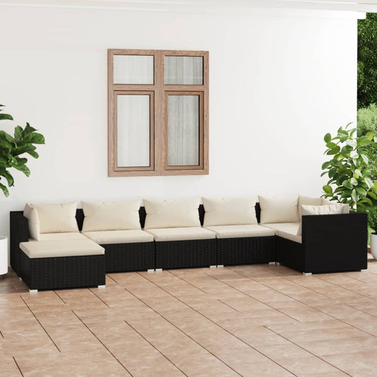 7-tlg. Garten-Lounge-Set mit Kissen Poly Rattan Schwarz 108371