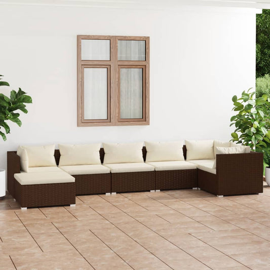 7-tlg. Garten-Lounge-Set mit Kissen Poly Rattan Braun 113943