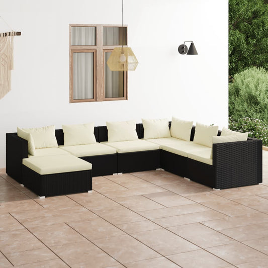 7-tlg. Garten-Lounge-Set mit Kissen Poly Rattan Schwarz 120349