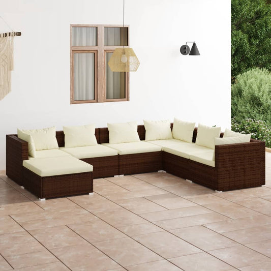 7-tlg. Garten-Lounge-Set mit Kissen Poly Rattan Braun 120225