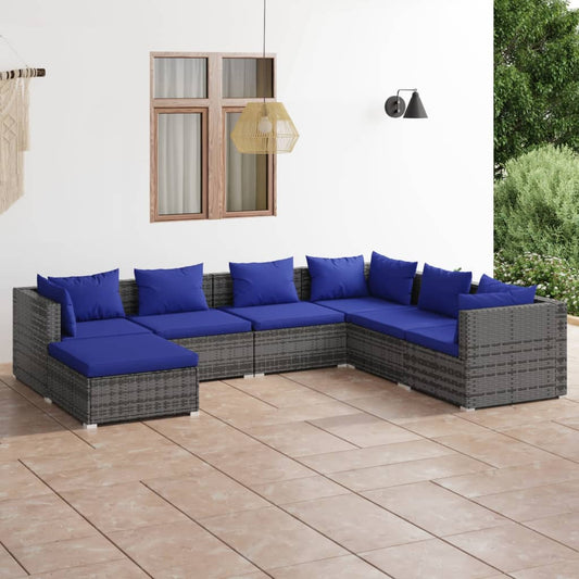 7-tlg. Garten-Lounge-Set mit Kissen Poly Rattan Grau 98348