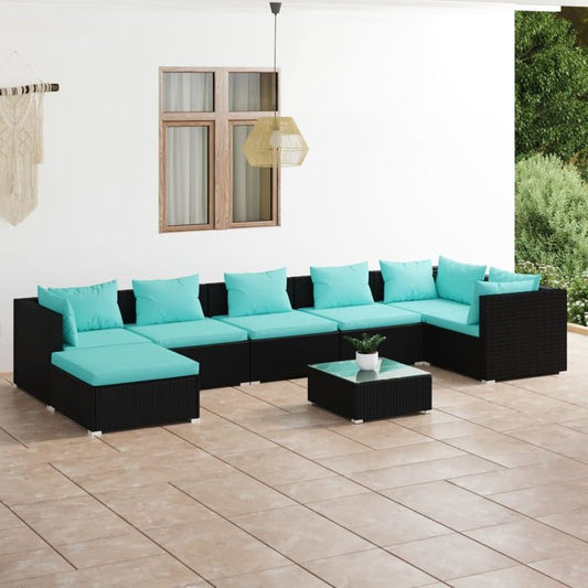 8-tlg. Garten-Lounge-Set mit Kissen Poly Rattan Schwarz 96411