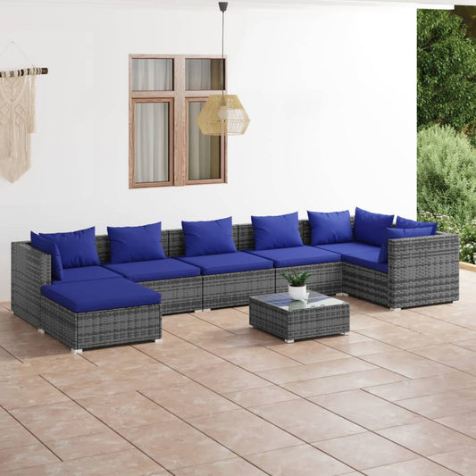 8-tlg. Garten-Lounge-Set mit Kissen Poly Rattan Grau 98350