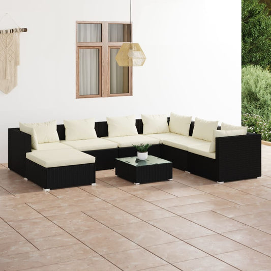 8-tlg. Garten-Lounge-Set mit Kissen Poly Rattan Schwarz 105992