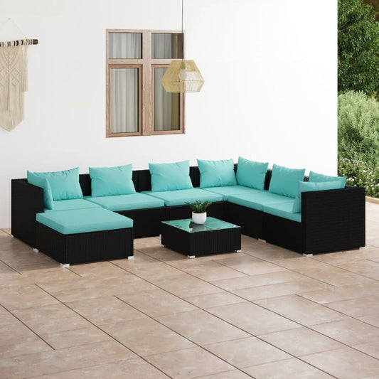 8-tlg. Garten-Lounge-Set mit Kissen Poly Rattan Schwarz 96410