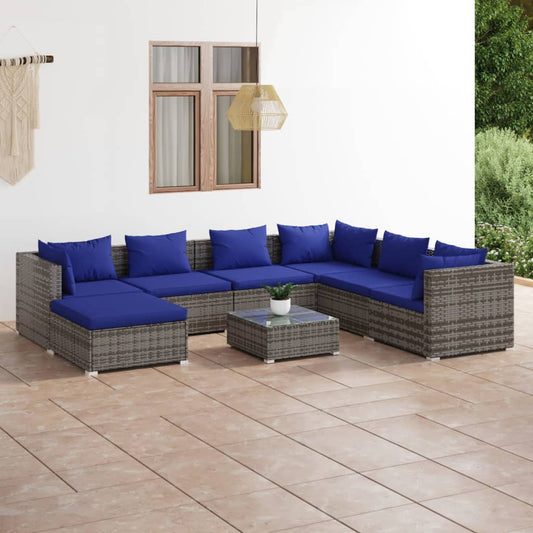 8-tlg. Garten-Lounge-Set mit Kissen Poly Rattan Grau 98345