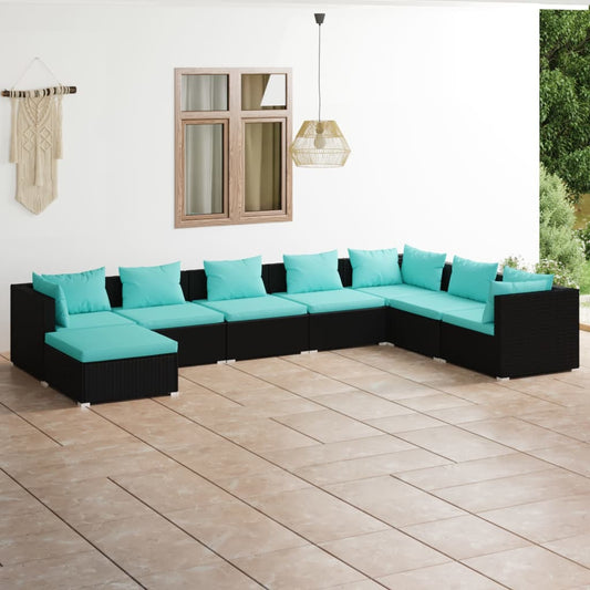 8-tlg. Garten-Lounge-Set mit Kissen Poly Rattan Schwarz 116528