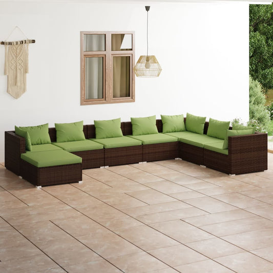 8-tlg. Garten-Lounge-Set mit Kissen Poly Rattan Braun 98346