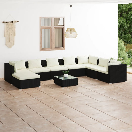 9-tlg. Garten-Lounge-Set mit Kissen Poly Rattan Schwarz 95348