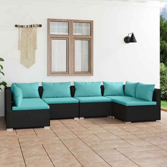 6-tlg. Garten-Lounge-Set mit Kissen Poly Rattan Schwarz 102635