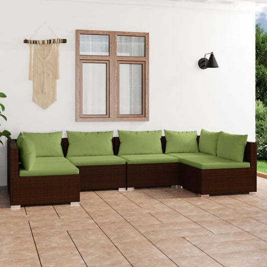 6-tlg. Garten-Lounge-Set mit Kissen Poly Rattan Braun 96796