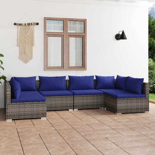 6-tlg. Garten-Lounge-Set mit Kissen Poly Rattan Grau 100366