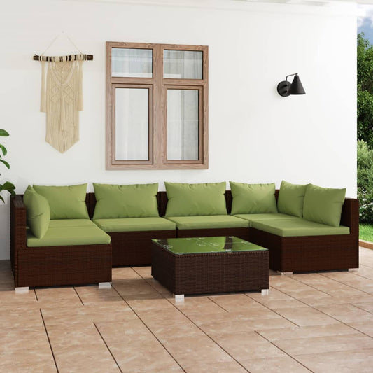 7-tlg. Garten-Lounge-Set mit Kissen Poly Rattan Braun 98347