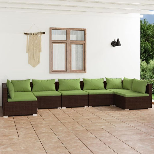 7-tlg. Garten-Lounge-Set mit Kissen Poly Rattan Braun 96789