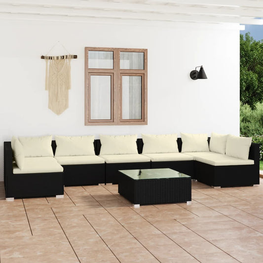 8-tlg. Garten-Lounge-Set mit Kissen Poly Rattan Schwarz 95344