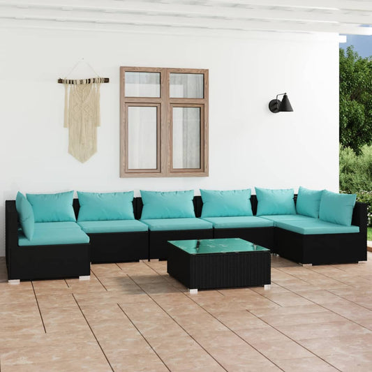 8-tlg. Garten-Lounge-Set mit Kissen Poly Rattan Schwarz 116531