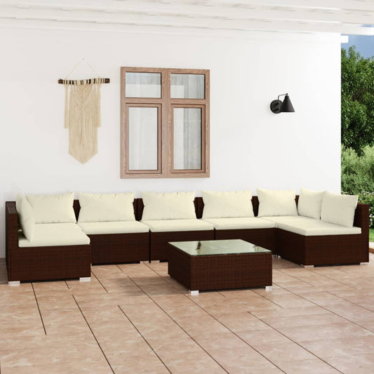 8-tlg. Garten-Lounge-Set mit Kissen Poly Rattan Braun 108695