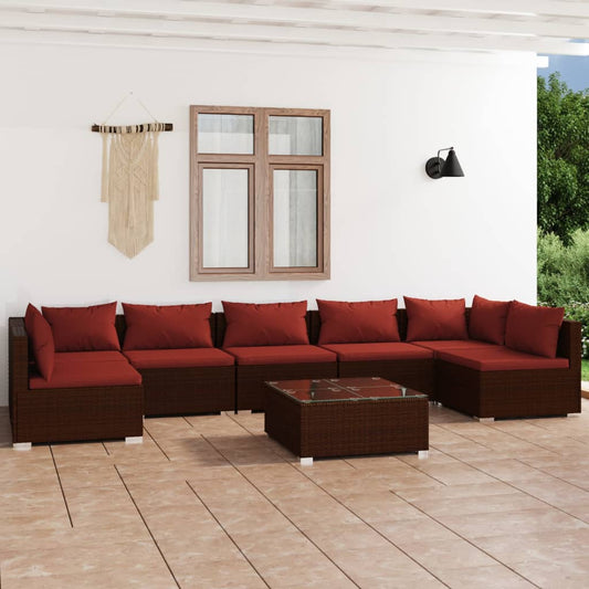 8-tlg. Garten-Lounge-Set mit Kissen Poly Rattan Braun 102315