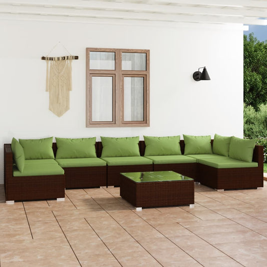 8-tlg. Garten-Lounge-Set mit Kissen Poly Rattan Braun 105207