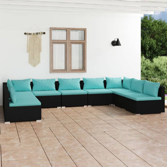 9-tlg. Garten-Lounge-Set mit Kissen Poly Rattan Schwarz 95009