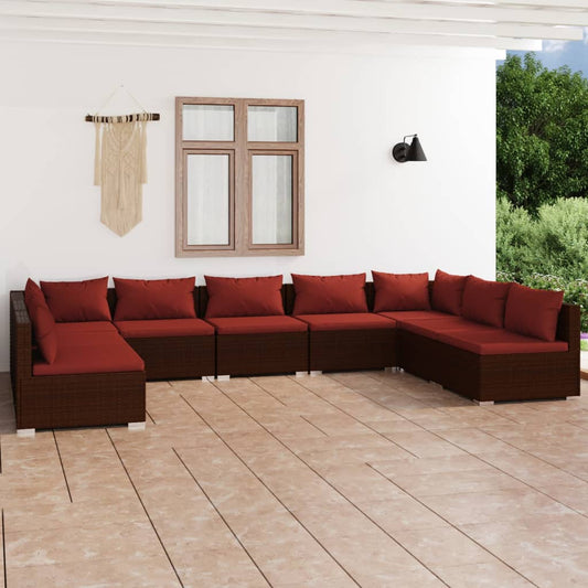 9-tlg. Garten-Lounge-Set mit Kissen Poly Rattan Braun 114758