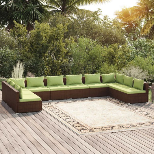 10-tlg. Garten-Lounge-Set mit Kissen Poly Rattan Braun 96799