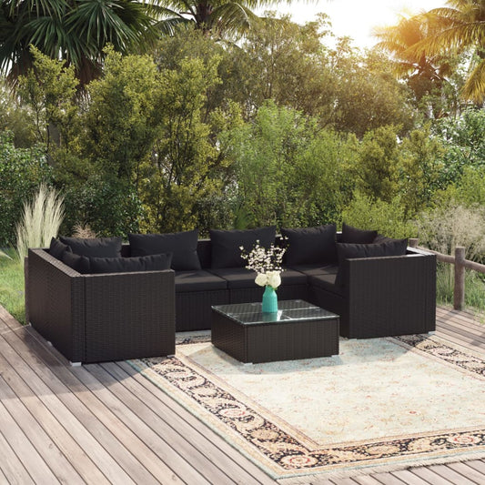 7-tlg. Garten-Lounge-Set mit Kissen Poly Rattan Schwarz 106198