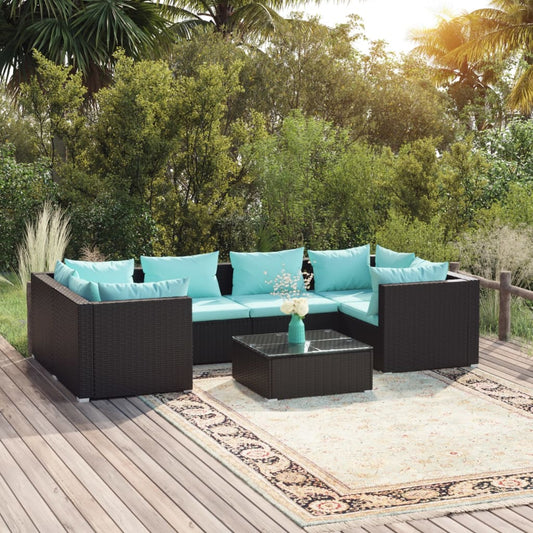 7-tlg. Garten-Lounge-Set mit Kissen Poly Rattan Schwarz 99259