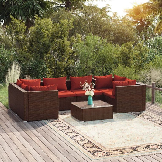 7-tlg. Garten-Lounge-Set mit Kissen Poly Rattan Braun 97378