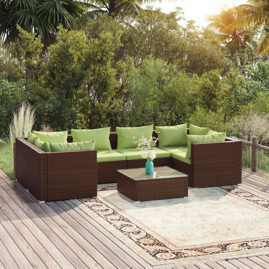 7-tlg. Garten-Lounge-Set mit Kissen Poly Rattan Braun 96016