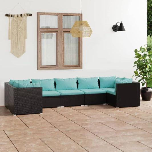 7-tlg. Garten-Lounge-Set mit Kissen Poly Rattan Schwarz 96217