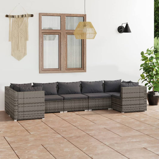 7-tlg. Garten-Lounge-Set mit Kissen Poly Rattan Grau 119218