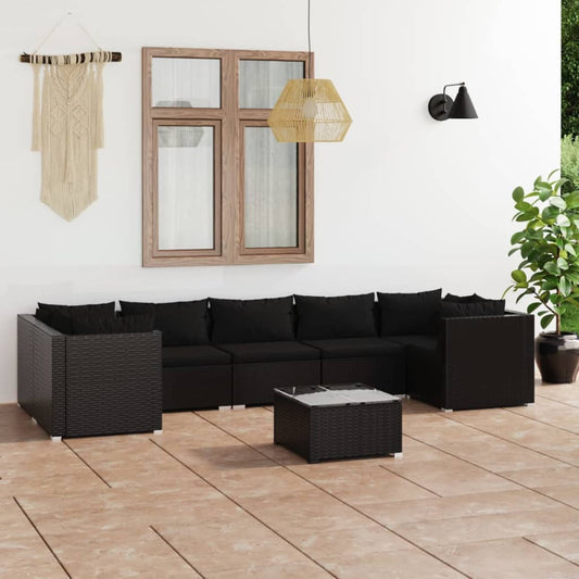 8-tlg. Garten-Lounge-Set mit Kissen Poly Rattan Schwarz 109607