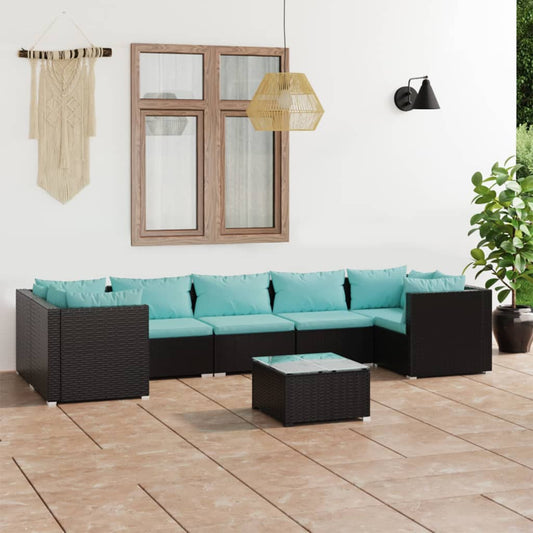 8-tlg. Garten-Lounge-Set mit Kissen Poly Rattan Schwarz 114925