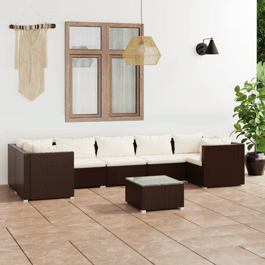 8-tlg. Garten-Lounge-Set mit Kissen Poly Rattan Braun 104563