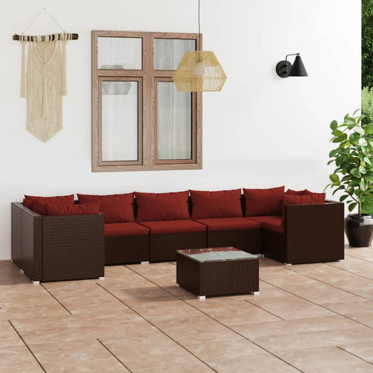 8-tlg. Garten-Lounge-Set mit Kissen Poly Rattan Braun 104776