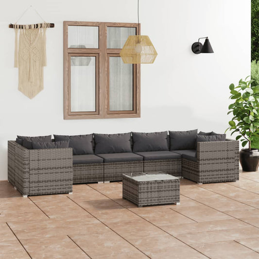 8-tlg. Garten-Lounge-Set mit Kissen Poly Rattan Grau 115355