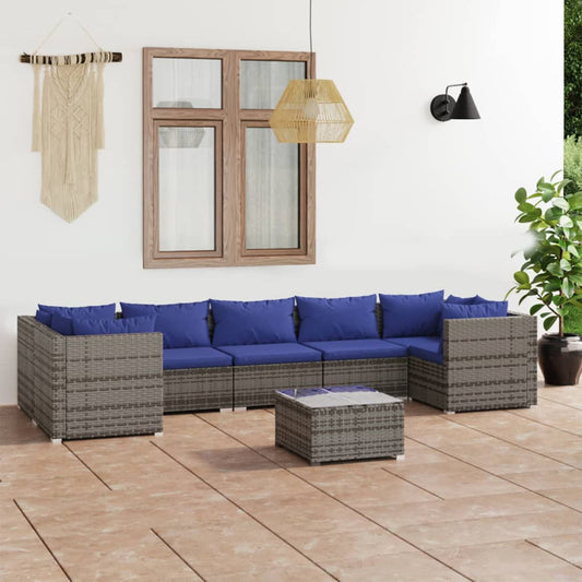 8-tlg. Garten-Lounge-Set mit Kissen Poly Rattan Grau 98353