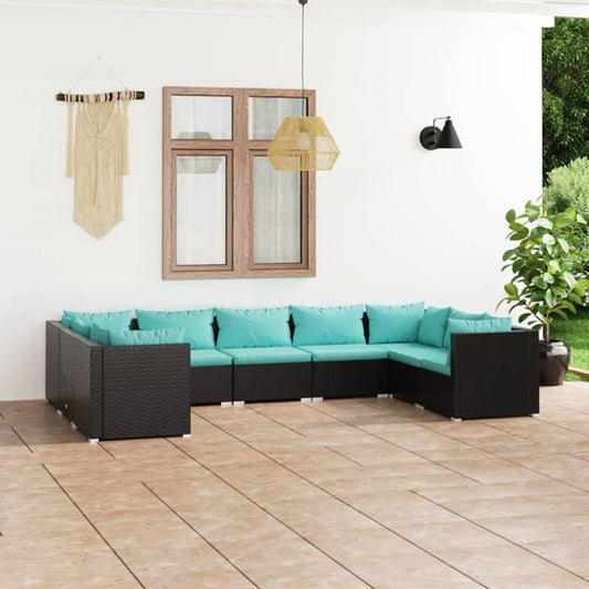 9-tlg. Garten-Lounge-Set mit Kissen Poly Rattan Schwarz 96208