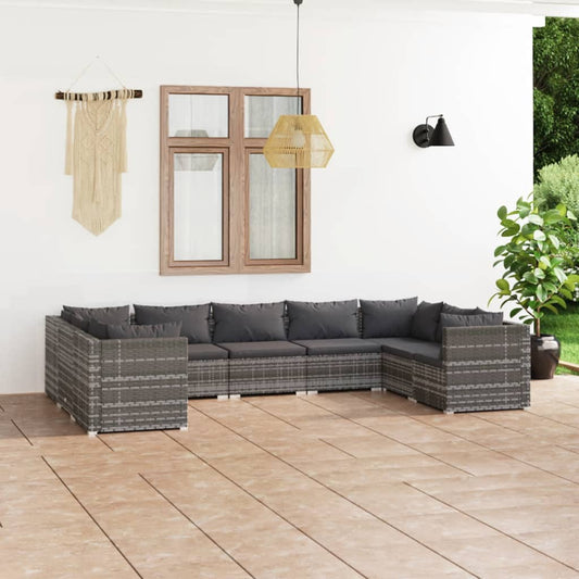 9-tlg. Garten-Lounge-Set mit Kissen Poly Rattan Grau 109758