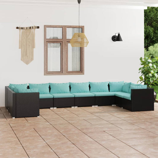 10-tlg. Garten-Lounge-Set mit Kissen Poly Rattan Schwarz 116560