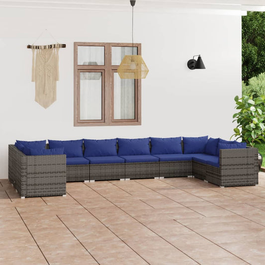 10-tlg. Garten-Lounge-Set mit Kissen Poly Rattan Grau 109308