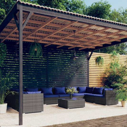 11-tlg. Garten-Lounge-Set mit Kissen Poly Rattan Grau 100400