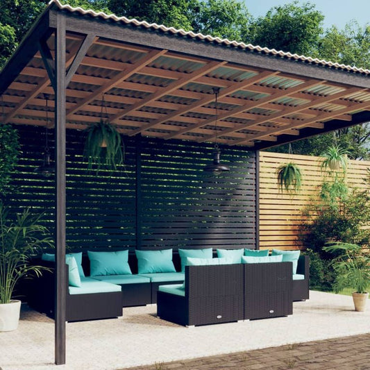 9-tlg. Garten-Lounge-Set mit Kissen Schwarz Poly Rattan 94915