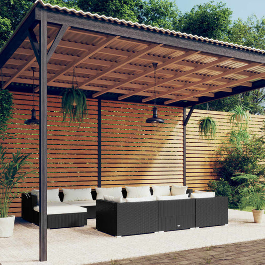 10-tlg. Garten-Lounge-Set mit Kissen Schwarz Poly Rattan 105993